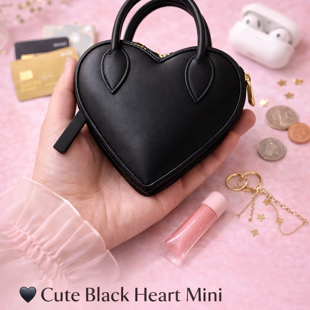 Black Heart Mini Bag Coin Purse | Cards • Lip Gloss • Keys